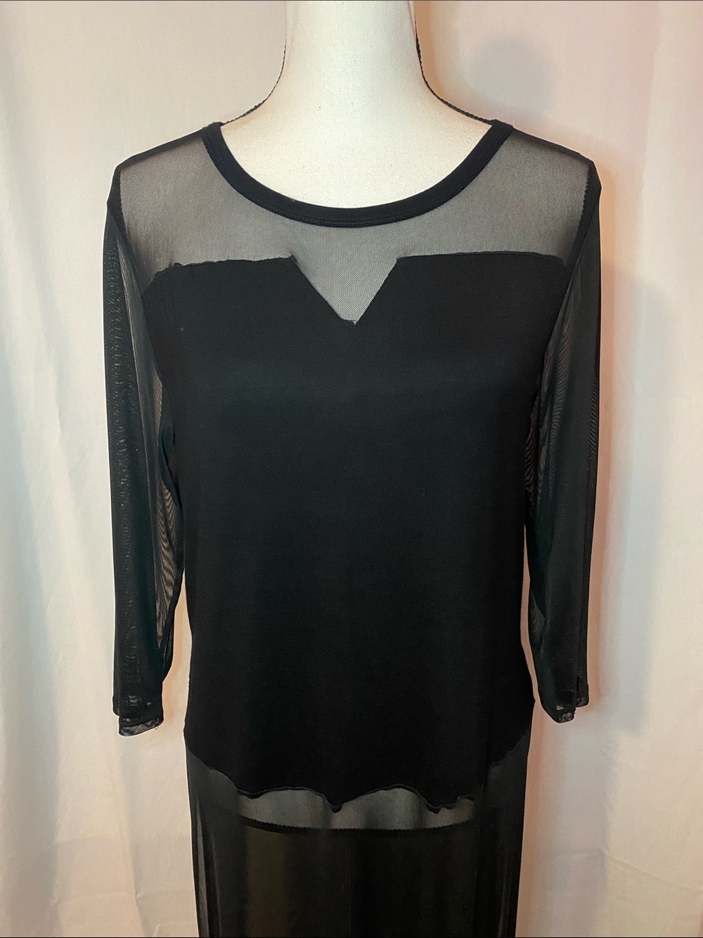 Black Sheer Mesh Overlay Maxi Top
